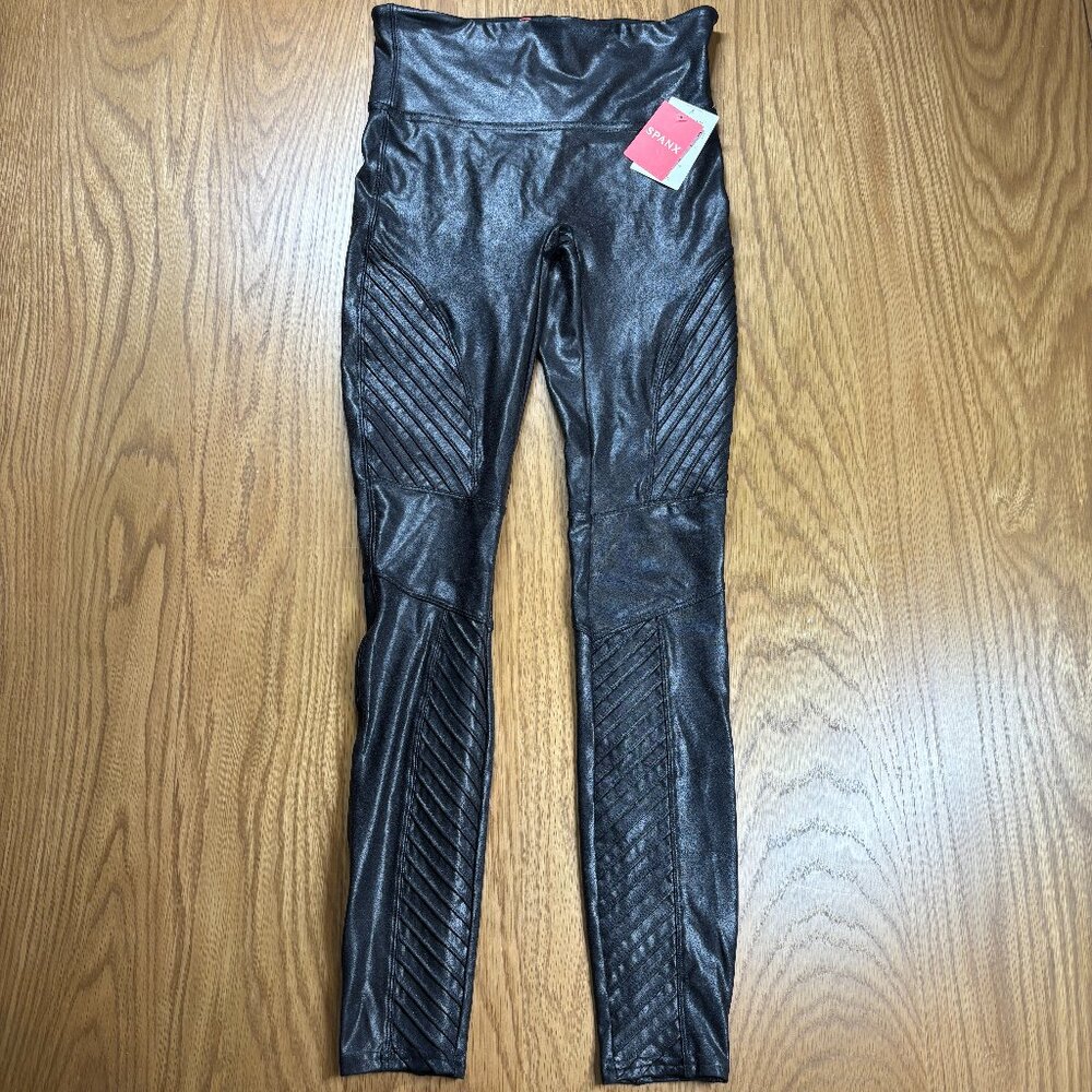 NWT Spanx Faux Leather Moto Leggings Black High‎ Rise Shaping Pants – Size S - Picture 2 of 10